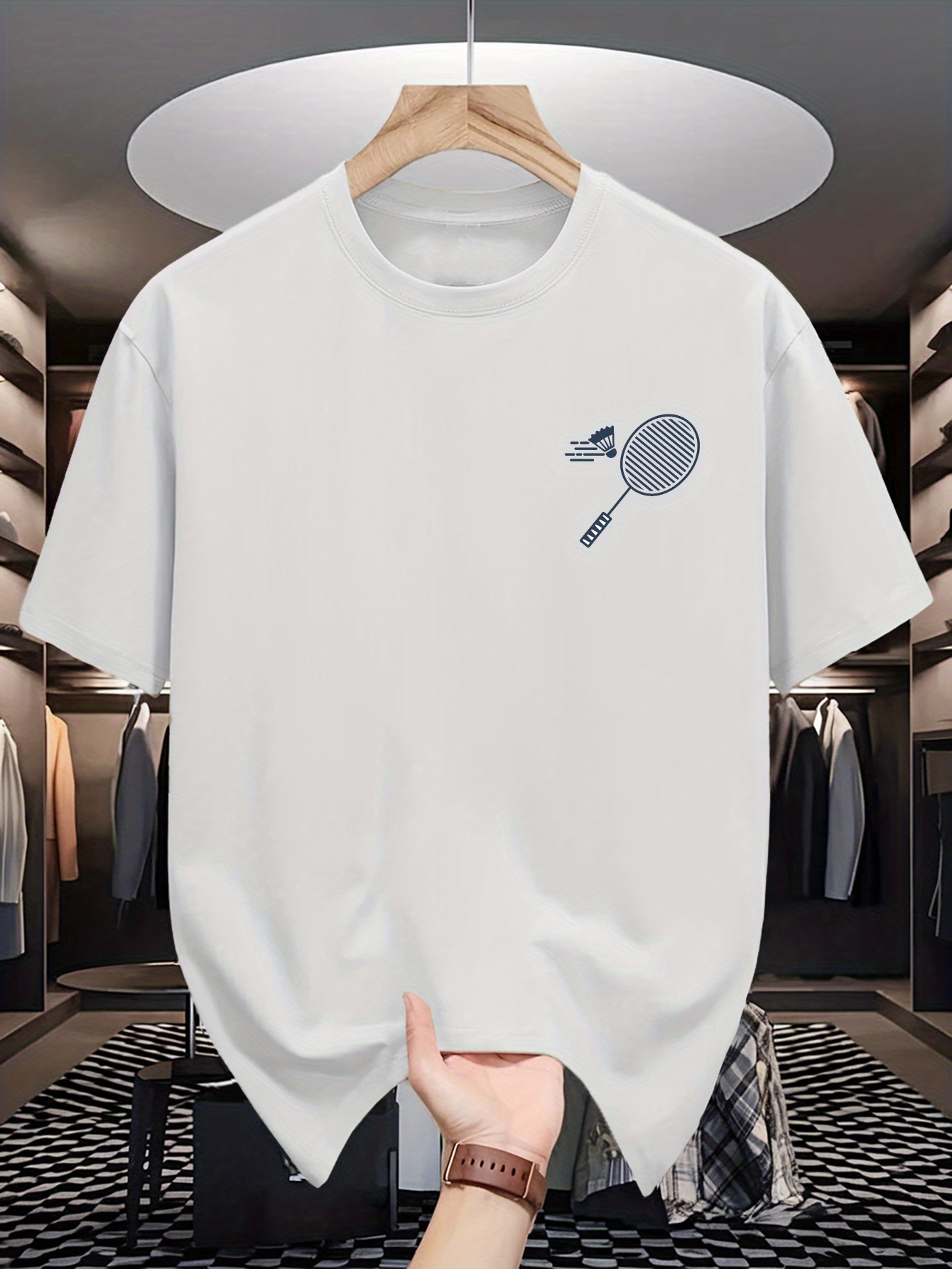 Mens Crew Neck T Shirt Minimal - Badminton Lovers ulasan dan harga
